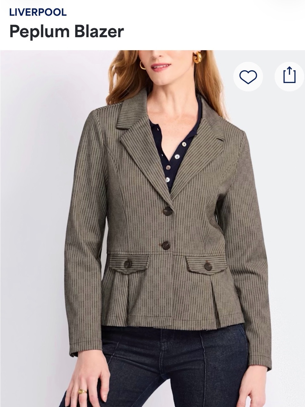 Liverpool Los Angeles Brown Striped Peplum Stretch Blazer 3X